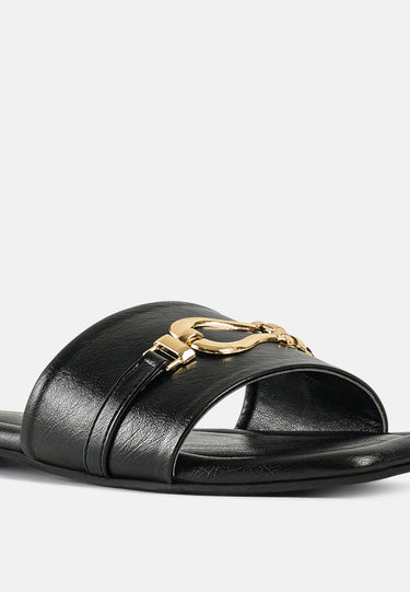 Women Metallic Buckle Embellished Slip Ons