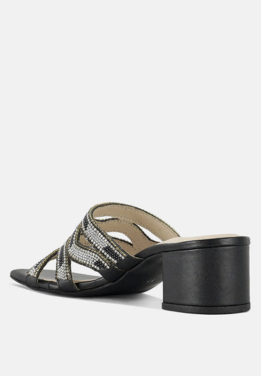 Women Rhinestones & Bead Embellished Block Heels
