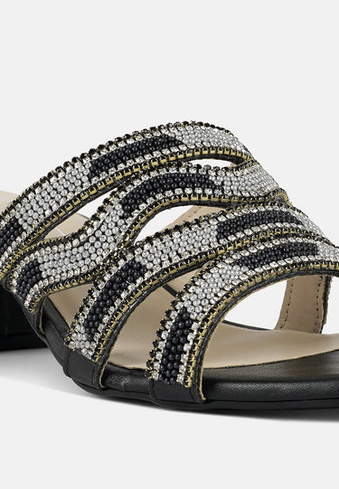 Women Rhinestones & Bead Embellished Block Heels