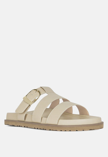 Women Strappy Faux Leather Slip on Flats