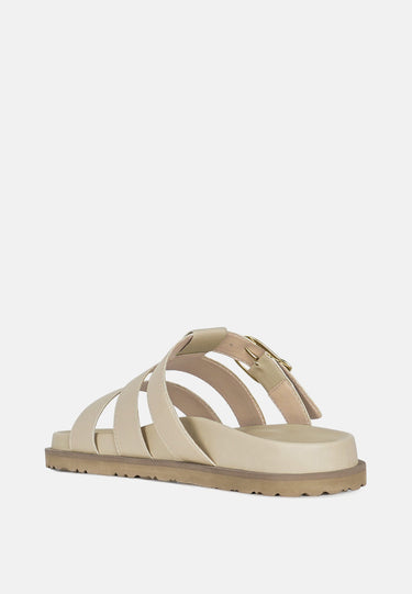 Women Strappy Faux Leather Slip on Flats
