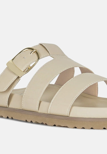 Women Strappy Faux Leather Slip on Flats