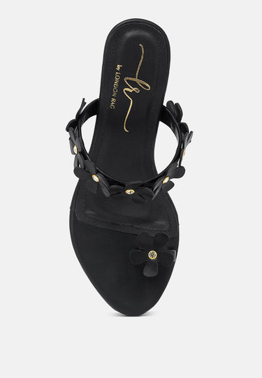 Women Floral Applique Slip-on Block Heels