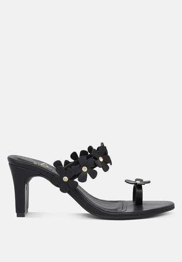 Women Floral Applique Slip-on Block Heels