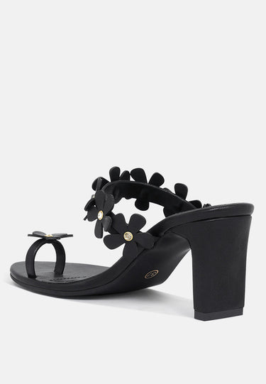 Women Floral Applique Slip-on Block Heels