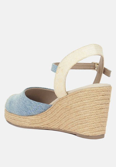 Women Strappy Denim Espadrille Wedges