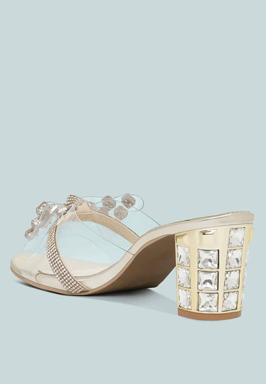 Women Clear Diamante Embellished Block Heels