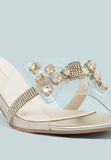 Women Clear Diamante Embellished Block Heels