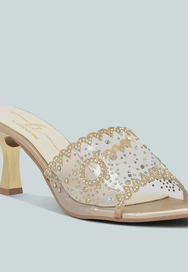 Women Rhinestones & Glitter Embellished Kitten Heels