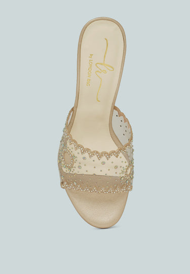 Women Rhinestones & Glitter Embellished Kitten Heels