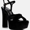 LIDDEL Black Velvet High Block Heeled Sandals_Black