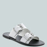 KELLY White Flat Sandal with Buckle Straps-White