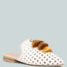 MIRIAM White Woven Metallic Tassel Flat Mules-White