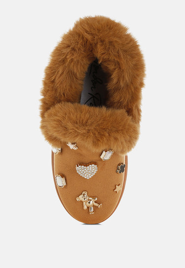 Zeta Charm Detail Slip on Snow Boots