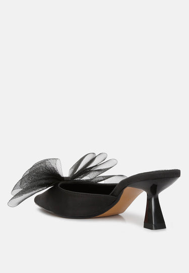 Organza Bow Embellished Satin Mules by Mode