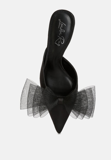 Organza Bow Embellished Satin Mules by Mode