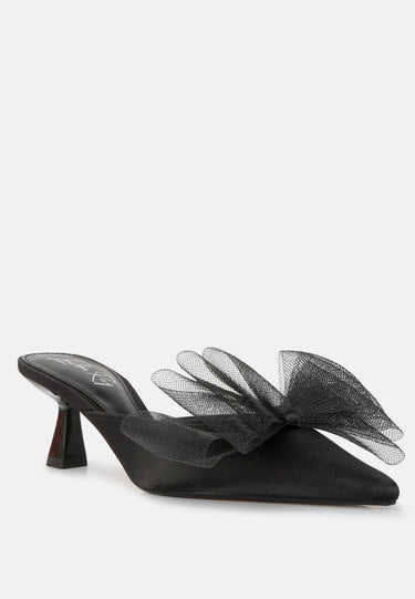 Organza Bow Embellished Satin Mules by Mode