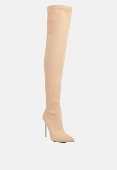atelier stretch faux suede stiletto long boots#color_beige