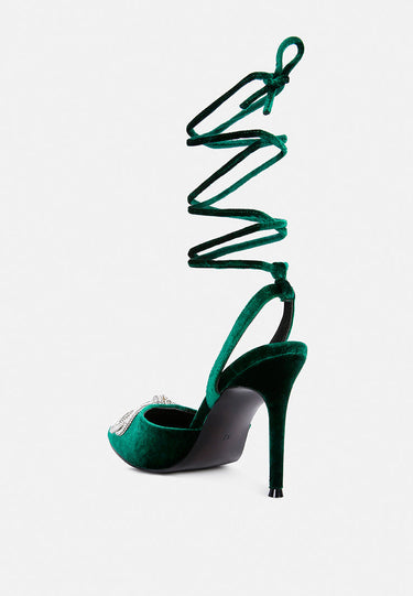 big treat rhinestone embellished lace up sandals#color_green