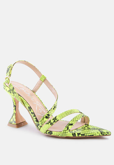 Snake Print Spool Heel Sandals by Mode