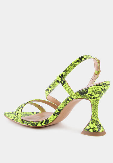 Snake Print Spool Heel Sandals by Mode
