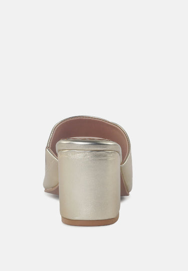 Dumpllin Metallic Faux Leather Slip-on Block Heel Sandals