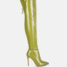 eclectic patent pu long stiletto boots#color_neon-green