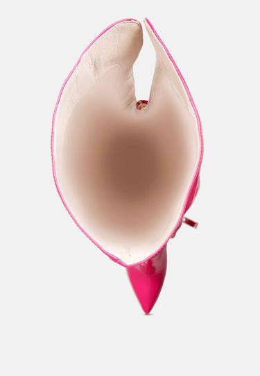 eclectic patent pu long stiletto boots#color_neon-pink