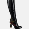 ecstasy fantasy heel patchwork knee high boots#color_black
