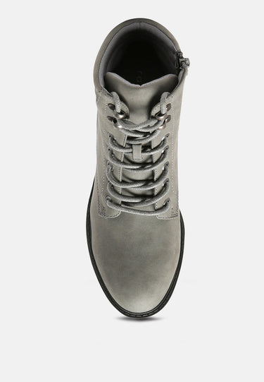 Eternity Cushion Collared Lace-Up Boots in Grey
