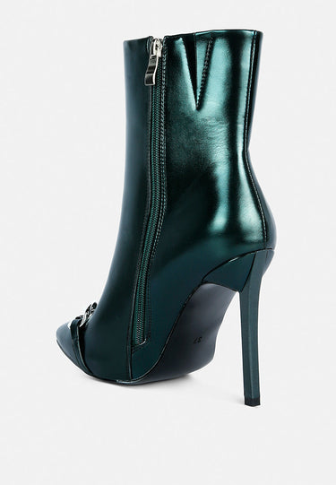 firefly metallic chain embellished stiletto ankle boots#color_green