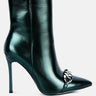 firefly metallic chain embellished stiletto ankle boots#color_green