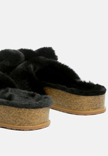 fuzz bow fur flats#color_black