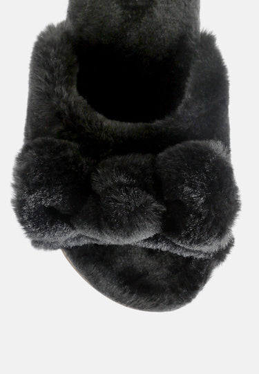 fuzz bow fur flats#color_black
