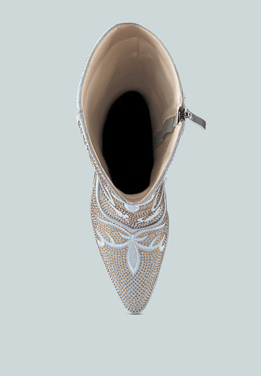 glimmer rhinestones embellished shimmer calf boots#color_silver