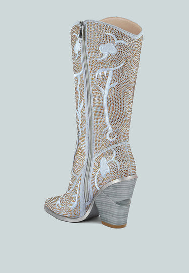 glimmer rhinestones embellished shimmer calf boots#color_silver