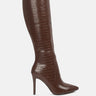indulgent high heel croc calf boots#color_dark-brown