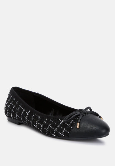 junpey plaid tweed ballet flats#color_black