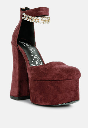 lucky me block platform sandal with metal chain#color_burgundy