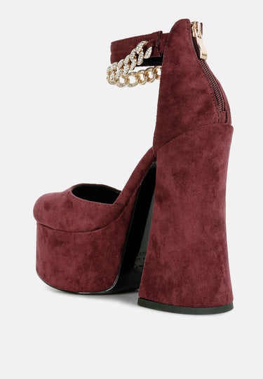 lucky me block platform sandal with metal chain#color_burgundy