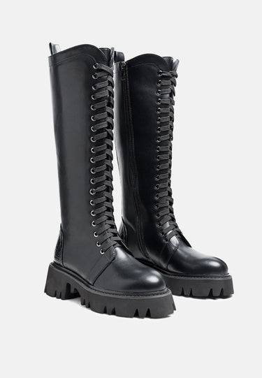 mad mood chunky lace-up ankle boot#color_black