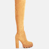 maple high block heeled faux suede long boots#color_tan