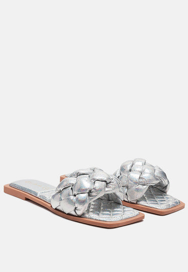 Marcue Patent Pu Quilted Slides in Woven Straps