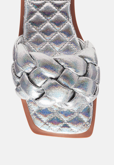 Marcue Patent Pu Quilted Slides in Woven Straps