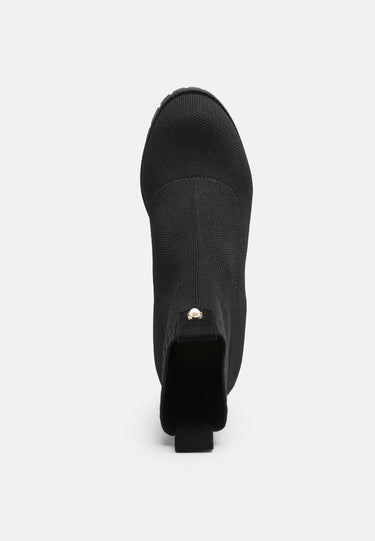 medusa knitted block heel ankle boots#color_black
