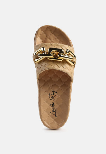 Miami Shot Bling Chain Strap Woven Slip on Flats