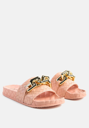 Miami Shot Bling Chain Strap Woven Slip on Flats