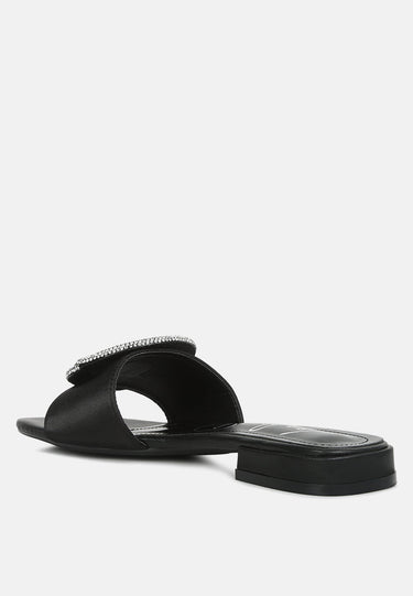 Ollilie Rhinestones Embellished Brooch Slip on Sandals