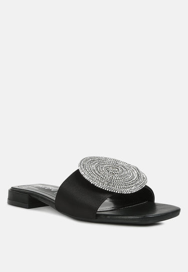 Ollilie Rhinestones Embellished Brooch Slip on Sandals