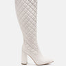 quilt knee high block heeled boots#color_white